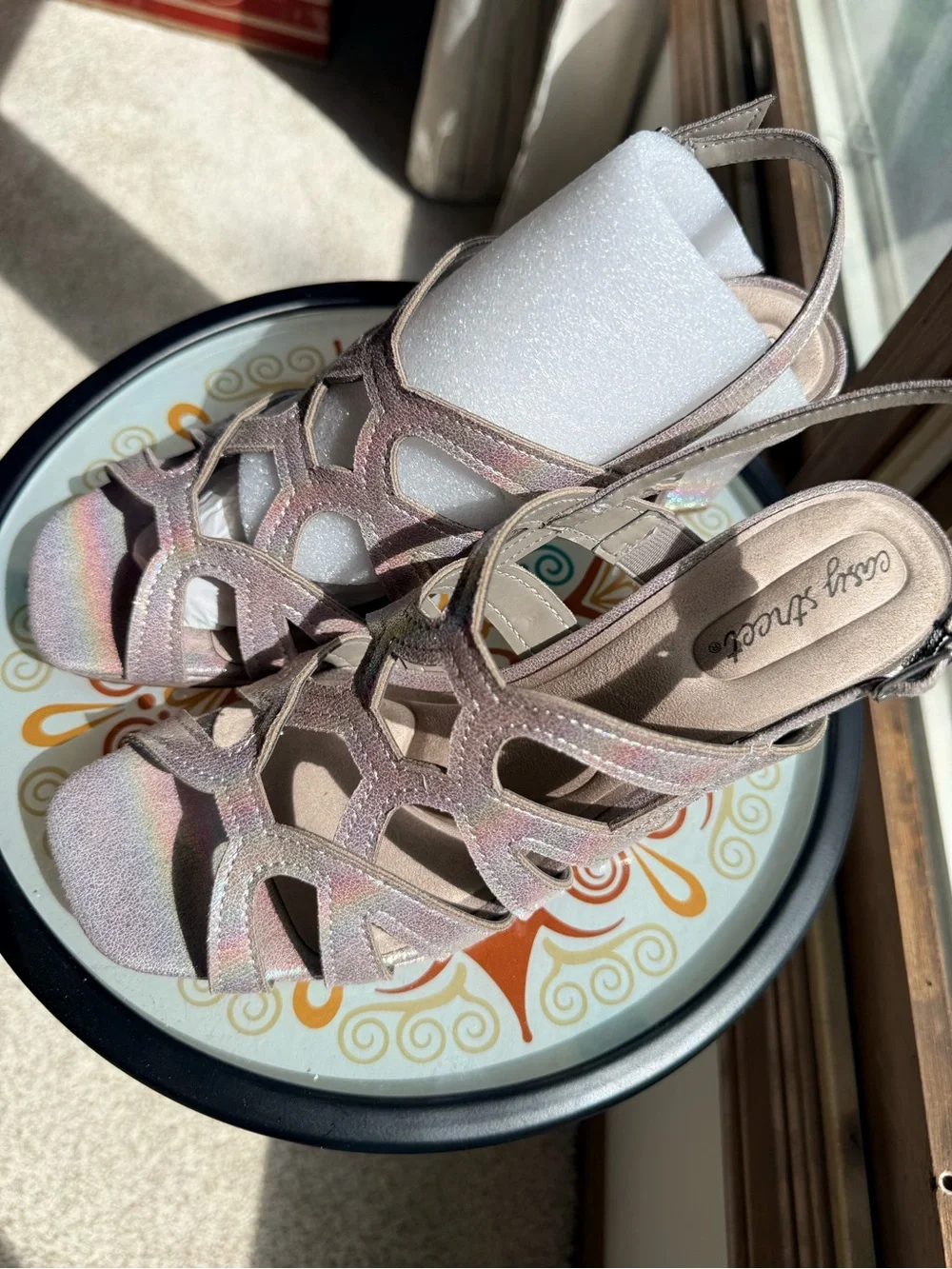 easy street Iridescent Strappy Slingback Heels